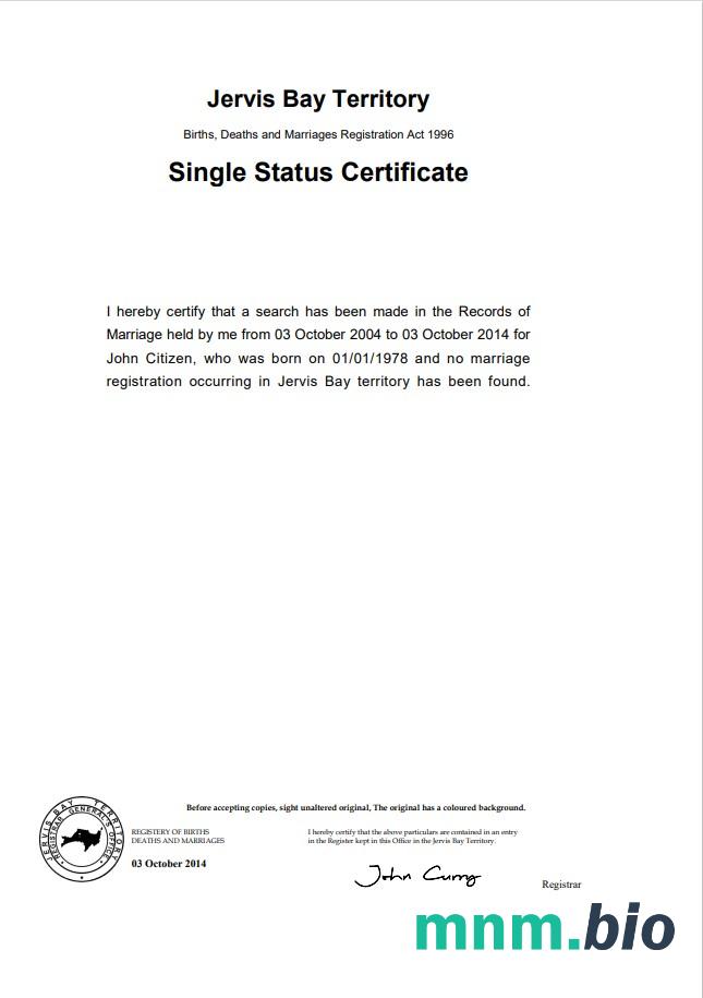 Australia Jervis Bay Territory divorce certyfikat szablon w formacie Word